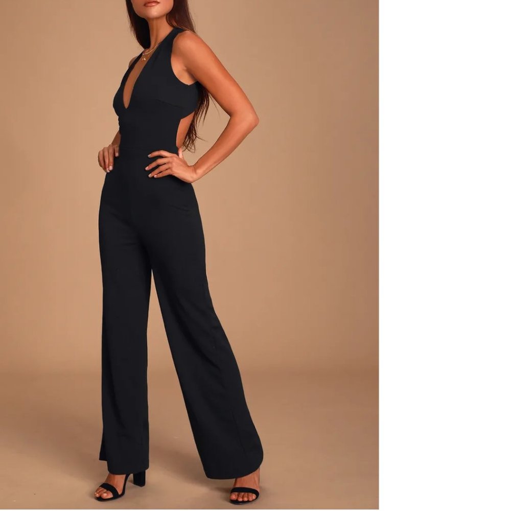 Lulu's Thinking Out Loud Black Backless Jumpsuit